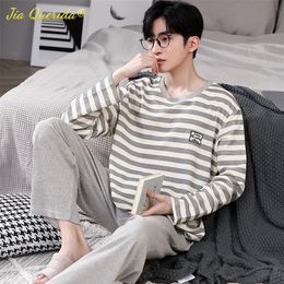 Men's Sleepwear Leisure Pajama Set for Man Autumn Winter Pyjama Homme Coton Striped Grey Pullover Sleepwear Loungewear Cotton Nightsuit 230317