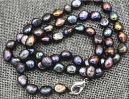 Chains Women Jewellery 8-10mm Black Colours Baroque 30'' 76cm Long Necklace Real Natural Freshwater Pearl Cultured