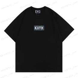 Men's T-Shirts KITH Moroccan Tile Box Tee Moroccan Blue Cashew Flower Totem Short Sleeve T-Shirt T230317