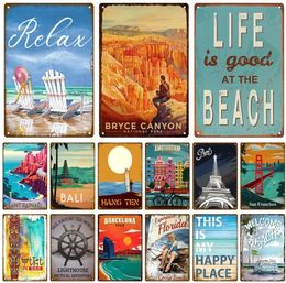 Beach Tin Sign Plaque Metal Painitng Sign Vintage Summer Metal Wall Sign Beach Decor For Beach Bar Beach House Seaside Wall Decorative Plate 30X20cm W03