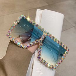 Sunglasses Sunglasses Women Oversized Square Diamond Men Fashion Rhinestone Sun Glasses Lady Luxury Brand Designer Eyewear UV400 Unisex G230225