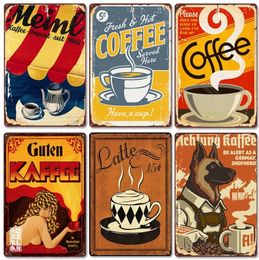 Klassisches Kaffee -Poster Vintage Metall Blech Schild Retro Frisch und heißer Kaffee -Tee Plaque Wandkunstdekor für Café Shop House Restaurant Dekor 30x20 cm W03