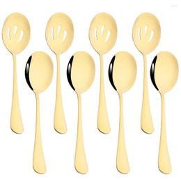 Dinnerware Sets Drmfiy Set Buffet Dinner Restaurant 8Pcs Service Spoon Colander Stainless Steel Cutlery Gold Mirror Tableware