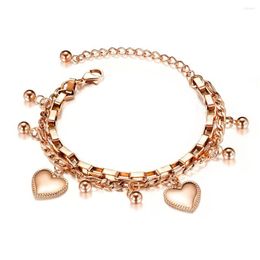 Charm Bracelets Trendy Double Layer Stainless Steel Love Heart Ball For Women Girls Bohemia Chain Link Jewellery B19151