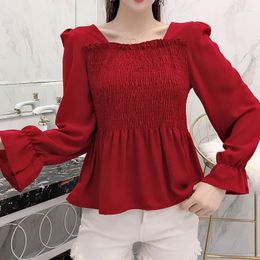 Women's Blouses Moda Camisas Spring Fall Fashion Sweet Style Blouse Women Short Tops Chiffon Shirts Ladies Yellow Pink Blue Blusa Vetement