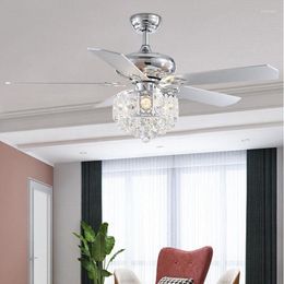 52" Silver Luxury Crystal Ceiling Fans With Light Decorative DC 110V 220V Wood Lamp Remote Control Hanging Lighting