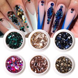 Nail Art Decorations 3 Jars Rhinestones Kit Acrylic Crystal Gems Stones Parts Ornaments Beads DIY Manicure Tips Design