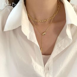 Chains Huge Bud Punk Chain Necklace For Women Girl Stainless Steel Choker Gothic Multilayer Pendant Necklaces Jewelry Party Accessories