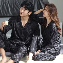 Men's Sleepwear Couple Pajama Sets For Mens pyjama Loungewear Nightwear Long Sleeve Sleep Trousers Silk Satin Pajamas Sleepwear Lover Pijamas 230317