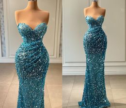 Luxury Arabic Dubai Evening Prom Dress 2023 Sweetheart Sequined Mermaid long Women Formal Party Gowns Beaded Robe De Soiree