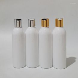 Storage Bottles 30pcs 250ml White Empty PET Bottle With Gold Silver Disc Top Cap Cosmetic Container Family Oil DIY Spa Packing