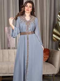 Ethnic Clothing Morocco Party Dress Women Muslim Abaya Stand Collar Fashion Dubai Abayas Diamond Kaftan Elegant Robe Vestidos Turkey Gown 230317