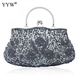 Evening Bags Women Clutch Bags Ladies Beads Evening Bags Wedding Party Bridal Embroidered Handbag Women Solid Retro Small Mini Wallets 230316