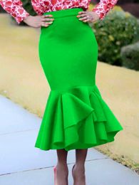 Skirts AOMEI Women Mermaid Green Skirt High Waist Christmas Elegant Slim Ruffles Classy Saias Jupes Falads Femme Office Ladies Date Out 230317