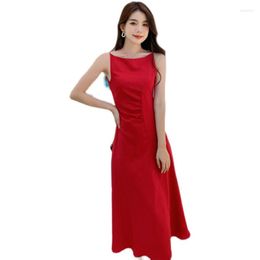 Casual Dresses Summer Red Long Slip Dress Women 2023 Elegant Formal Reched Strap For Wedding Guest Bridesmaid Birthday Prom