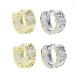 Hoop Earrings High Quality Engraved Geometric Cz Signet Huggie With Sparking Bling Stone For Women Fashion Wedding Jewelry