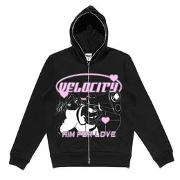 Y2K Zip up Hoodie anime Y2K graphics woman goth Sweatshirt Sport Coat Pullover grunge Gothic Long Sleeve Oversized hoodie jacket 230316