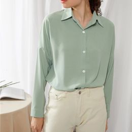 Women's Blouses Shirts Springtime Women Blouse Pure Color Lapel Single Breasted Shirt Elegant Casual Large Size Pink Tops High Quality Blouses 230317