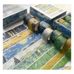 2016 Adhesive Tapes 8 Pcs/Set Gold Stam Washi Tape Van Gogh Series Starry Night Floral Craft Decorative Masking Sticker Xbjk2112 Drop Del Dhs5N