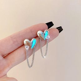 Hoop Earrings 2023 Silver Color Heart-shaped Long Tassel Earring Bling Women Simple Korea Jewelry Fashion Gif