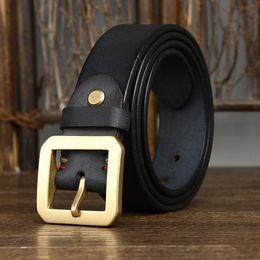 Belts Italian High End Luxury Pure Cowhide Copper Buckle Belt Fashion Men Thickened Matte Leather Pin Genuine Retro Jeans BeltBelts