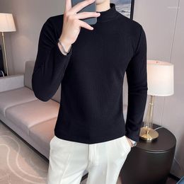 Men's T Shirts Men's Long Sleeve Casual Fashion Knit High Street Hip Hop British Punk Style Half Collar Bottom Solid Colour Versatile Top