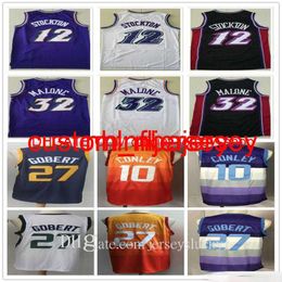 Stitched Retro Men Karl 32 Malone John 10 Conley Rudy 12 Stockton Jerseys Basketball New Mike 27 Gobert Jerseys Purple White Black