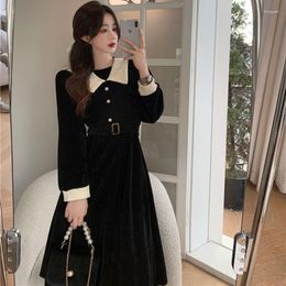 Casual Dresses French Retro Corduroy Small Fragrance Gentle High-end Dress Long Sleeves Unique Temperament Base Skirt Woman Summer