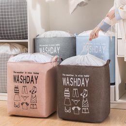 storage New 75L Big Capacity Cotton Linen Dirty Laundry Basket Foldable Squre Waterproof Organiser Bucket Dirtys Clothes Storage Basket