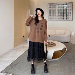 Casual Dresses 2023 Autumn Winter Hoodies Korean Woman Dress Elbise Loose Plus Size Patchwork Mesh Fashion Long For Women