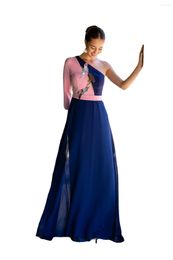 Casual Dresses Fashion Evening Prom Dress Summer Women Vintage One Shoulder 3/4 Sleeve Long Maxi Floor Length Chiffon Female