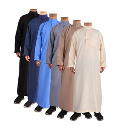 Ethnic Clothing Muslim Fashion Middle East Men Long Sleeve Arab Crew Neck Islamic Solid Color Kaftan Maxi Dubai Jubba Thobe Abaya 230317