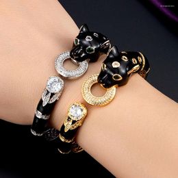 Bangle Zlxgirl Bramd Jet Enamel Leopard Animal Jewellery Fashion African Dubai Gold Silver Colour Women Size Bangle&bracelet Bijoux