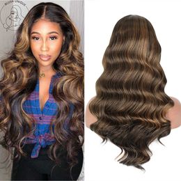 Synthetic Wigs Highlight Loose Wave Wigs Synthetic Body Wavy Wig Blonde for Black Woman Hairline Heat Resistant Middle Part Cosplay Hair 230227