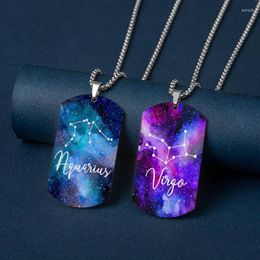Pendant Necklaces Vintage 12 Constellations Silver Plated Stainless Steel Dog Tag Zodiac Sign Necklace For Women Jewelry