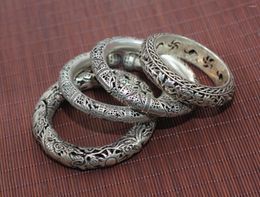 Bangle Guizhou National Style Carved Dragon Phoenix Bracelet With Retro Accessories Miao Silver Hollow Thick Round