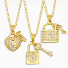 Pendant Necklaces 6Pcs White Cz Heart Lock Necklace For Women Micro Pave Padlock Gold Plated Jewellery Valentines Gifts