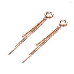 Hoop Earrings Simple Rose Gold Long Strip & Chain Tassel For Women Girls Titanium Steel Bohemia Party E19228