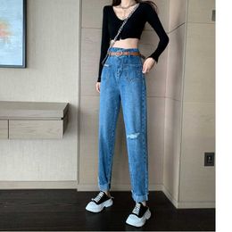 Blaue Frau hohe Taille gerissen Jeans 2022 Y2k Harem Hosen Frauen Koreanische Mode Vintage Streetwear Frauen L230316