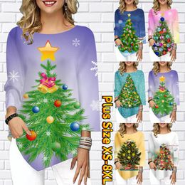 Women's T Shirts Women's Tops Gradient Christmas Tree Sparkly Graphic Abstract Painting 3/4 Length Sleeve Streetwear Sweatshirt Casual