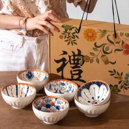 Bowls Japanese Tableware Ceramic Bowl Household Rice 6-piece Eating Gift Box Kitchen Accessories Noodles