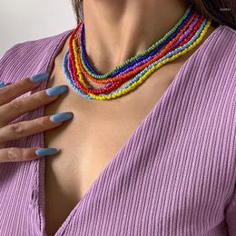 Choker SRCOI 7PCS/Set Simple Multicolor Handmade Beaded Around The Neck Collar Femme Weaved Strand Chokers Necklace Layered Jewelry