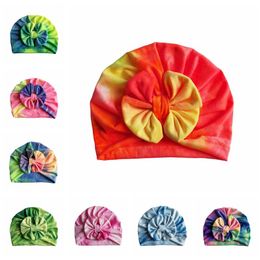 Hair Accessories Fashion Handmade Bowknot Caps Tie-dyed Cotton Baby Girls Hats Autumn Warm Outdoors Bonnet Infant Kid Gift 11 Colours