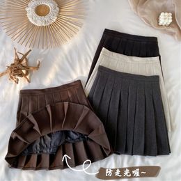 Skirts Plaid Pleated Woollen Autumn and Winter Korean Version of The Thick High Waist Thin Antidazzle Aline 230317