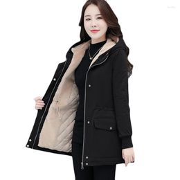 Women's Trench Coats Long Padded Jacket Women Korean Hooded Parka Overcoat Winter Plus Velvet Warm Cotton Jackets Fashion Casual Coat
