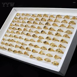 Cluster Rings 100 Pcs Wholesale Finger Ring Natural Golden Stone Zinc Alloy For Women Wedding Engagement Jewellery Gifts