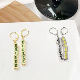 Colour Enamel Blocks Dangle Charm Vertical Letters Design Earrings Large Arc Ouch Eardrop