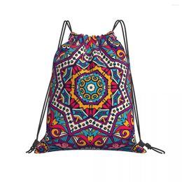 Shopping Bags Foldable Gym Bag Tribal Floral Mandala Trippy Flower Fitness Backpack Drawstring Hiking Camping Swimming Sports