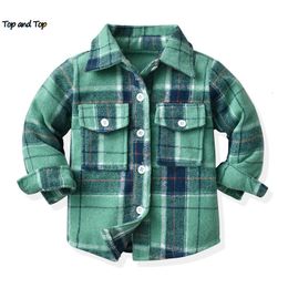 Kids Shirts top and top born Uniex Baby Boys Girls Long Sleeve Flannel Shirts Single Breasted Lapel Blouse Tops Toddler Infant Clothes 230317