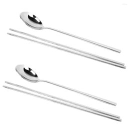 Flatware Sets Korean Style Stainless Steel Tableware Set 2 Pairs Chopsticks Pcs Spoons